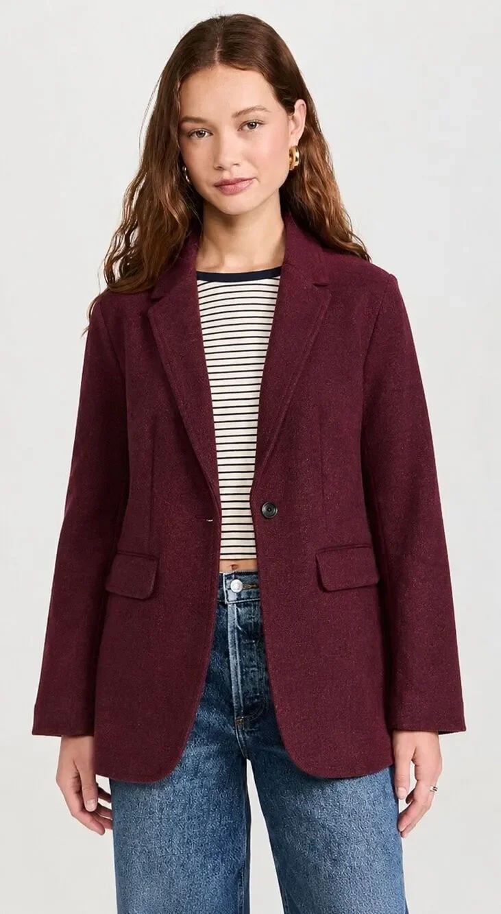 Alex Mill Burgundy Wool Blend Tailored One-Button Blazer Jacket, Lrg $365